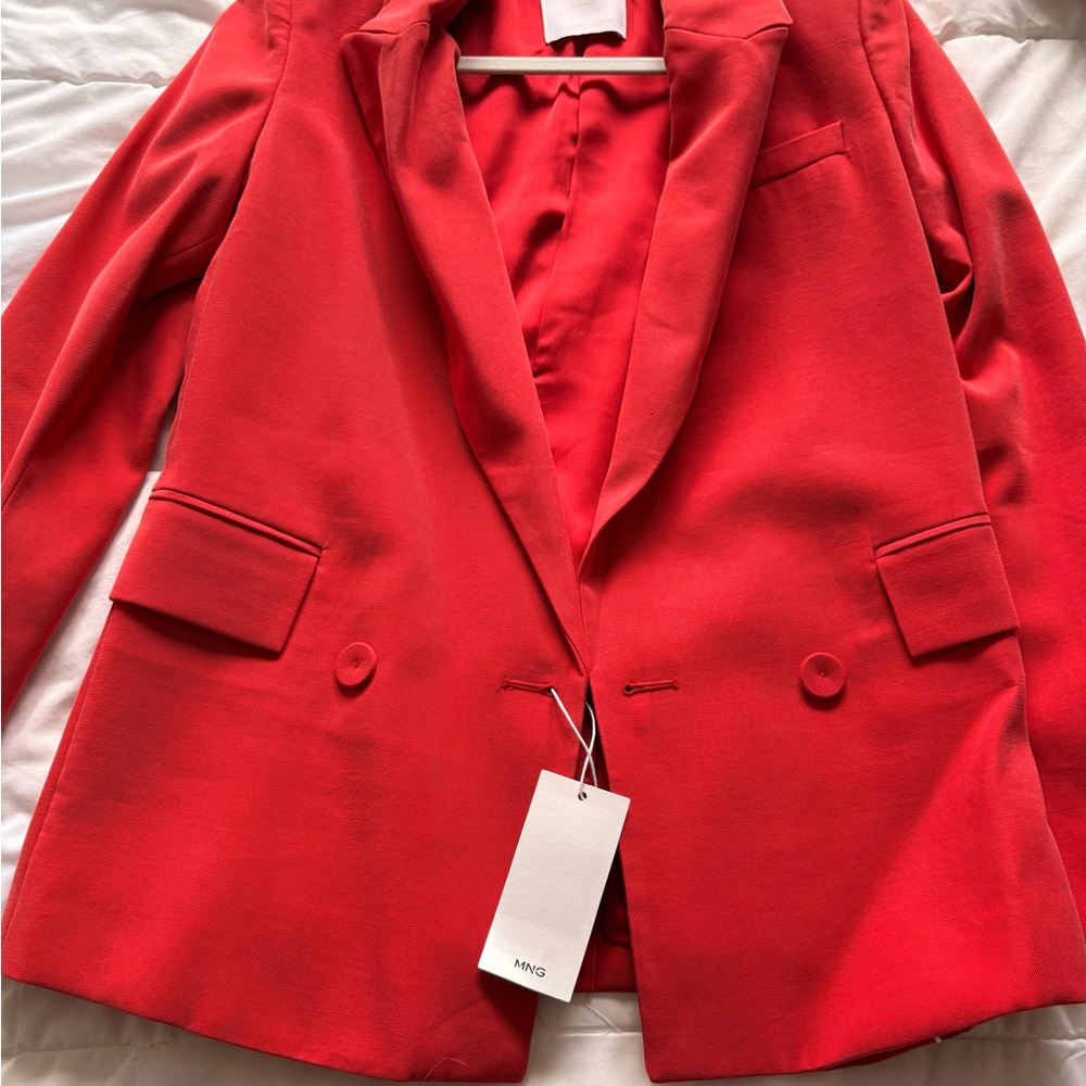 Mango Bright Red Double-Button Women's Blazer